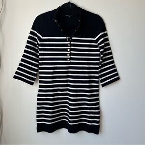 Maje Black and White Striped Mini Dress